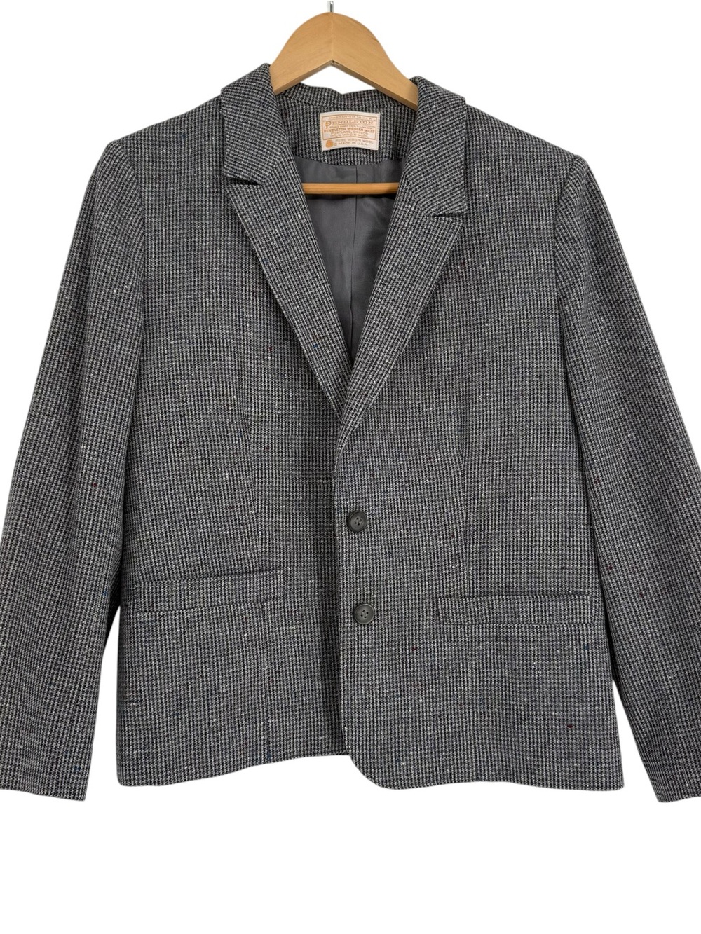 Vintage Pendleton 100% Pure Virgin Wool Tweed Grey Blazer Size 12 Lined *flaw